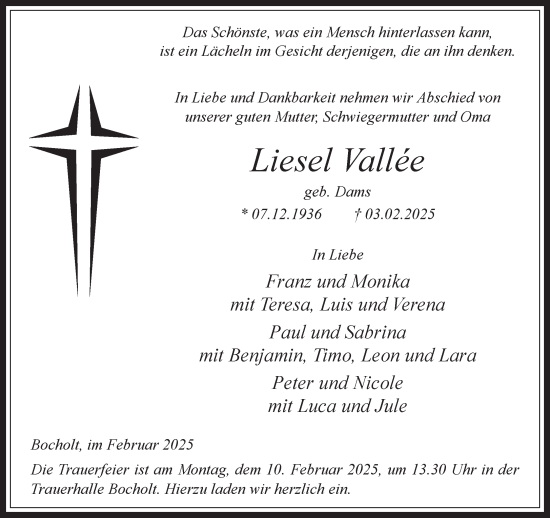 Traueranzeige von Liesel Vallee 