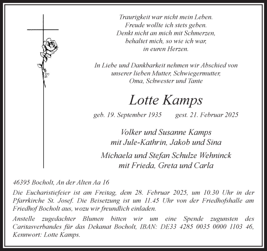 Traueranzeige von Lotte Kamps 