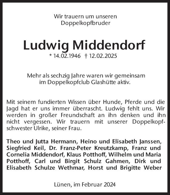 Traueranzeige von Ludwig Middendorf von Ruhr Nachrichten