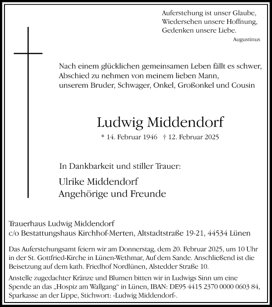 Traueranzeige von Ludwig Middendorf von Ruhr Nachrichten