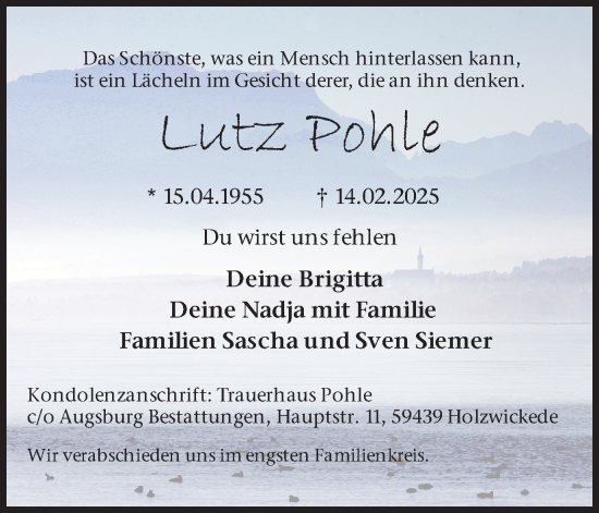 Traueranzeige von Lutz Pohle von Hellweger Anzeiger