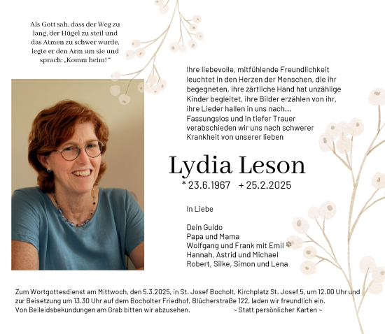 Traueranzeige von Lydia Leson 