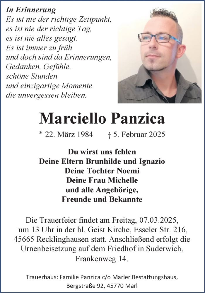  Traueranzeige für Marciello Panzica vom 01.03.2025 aus Trauer Vest