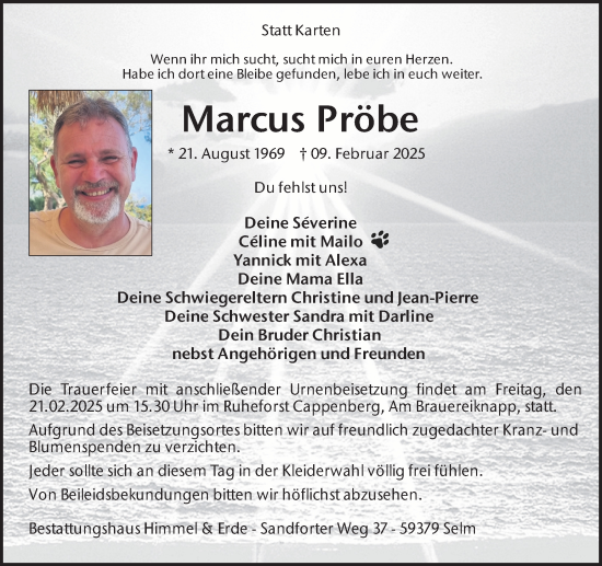 Traueranzeige von Marcus Pröbe von Ruhr Nachrichten
