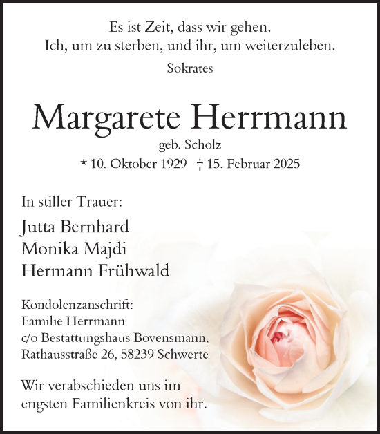 Traueranzeige von Margarete Herrmann von Ruhr Nachrichten
