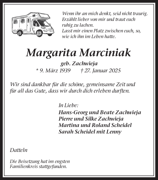 Traueranzeige von Margarita Marciniak von Trauer Vest