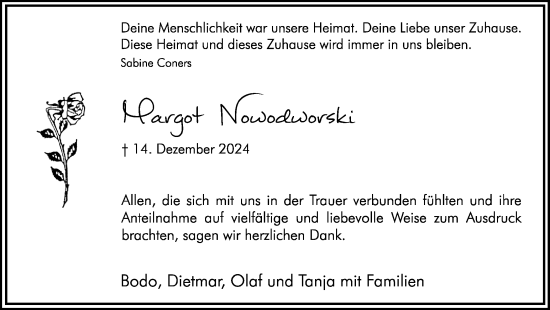 Traueranzeige von Margot Nowodworski von Hellweger Anzeiger