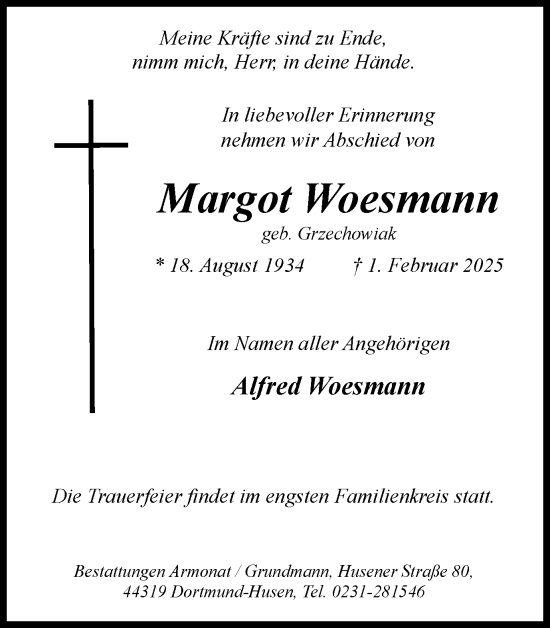 Traueranzeige von Margot Woesmann von Ruhr Nachrichten