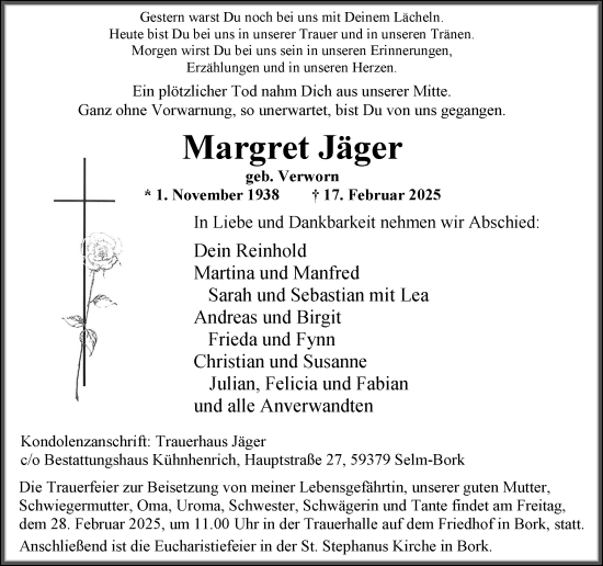 Traueranzeige von Margret Jäger von Ruhr Nachrichten