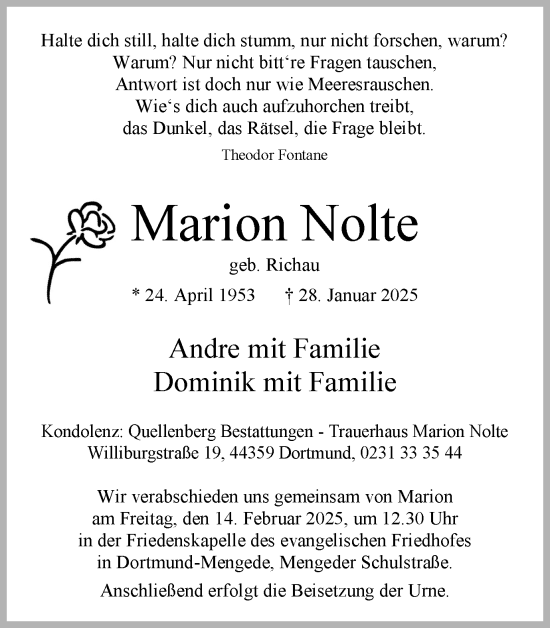 Traueranzeige von Marion Nolte von Ruhr Nachrichten