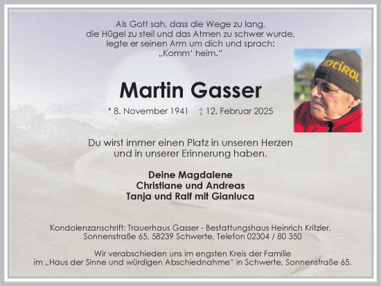Traueranzeige von Martin Gasser von Ruhr Nachrichten