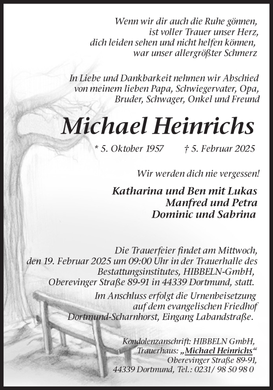 Traueranzeige von Michael Heinrichs von Ruhr Nachrichten