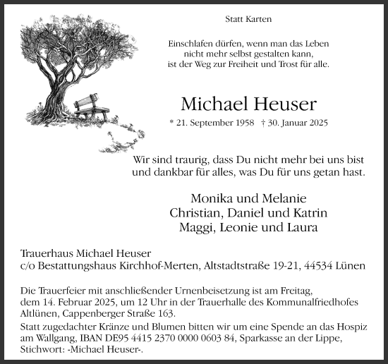 Traueranzeige von Michael Heuser von Lüner Anzeiger