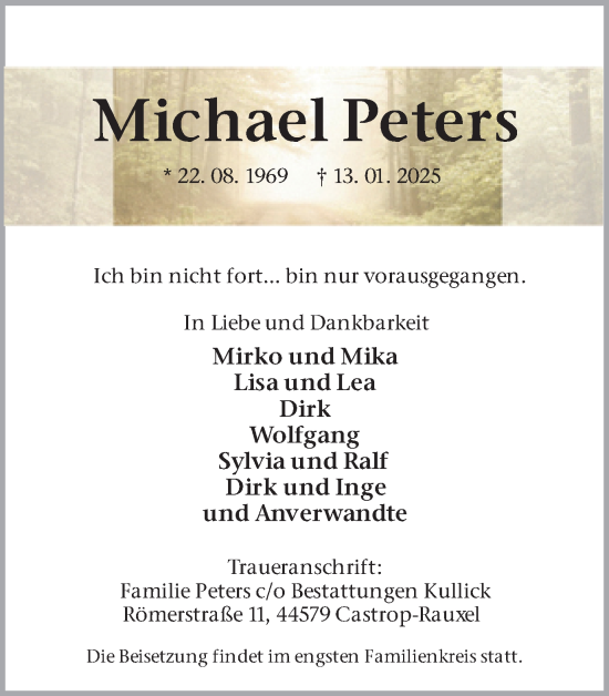 Traueranzeige von Michael Peters von Stadtanzeiger Castrop-Rauxel