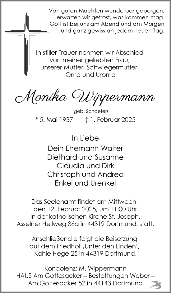 Traueranzeige von Monika Wippermann von Ruhr Nachrichten
