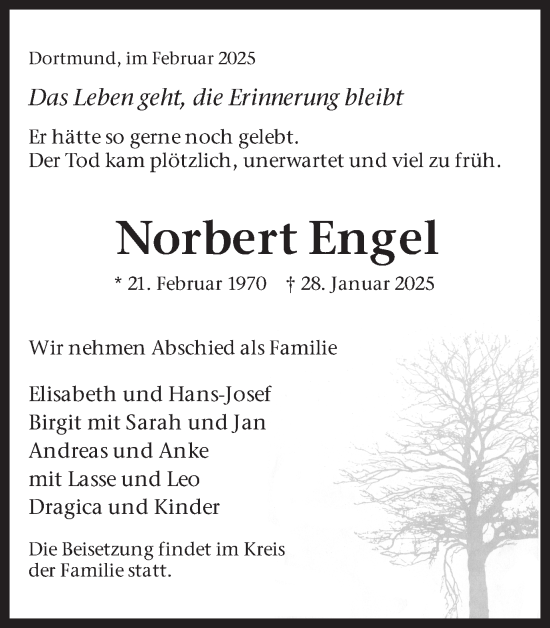 Traueranzeige von Norbert Engel von Hellweger Anzeiger