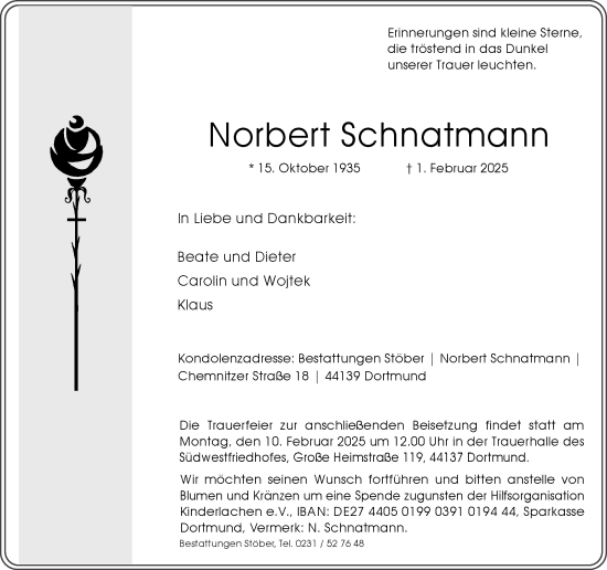 Traueranzeige von Norbert Schnatmann von Ruhr Nachrichten