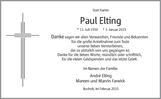 Traueranzeige von Paul Elting 