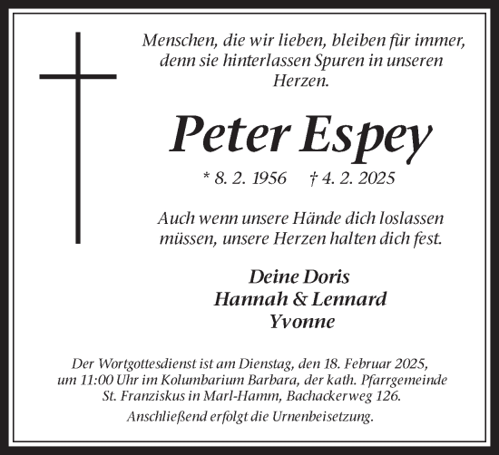 Traueranzeige von Peter Espey von Trauer Vest