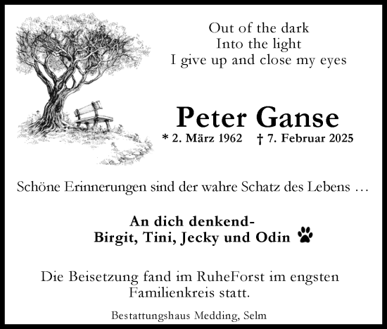 Traueranzeige von Peter Ganse von Ruhr Nachrichten
