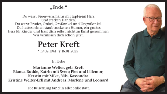 Traueranzeige von Peter Kreft von Ruhr Nachrichten