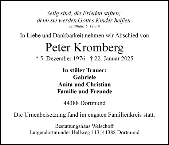 Traueranzeige von Peter Kromberg von Ruhr Nachrichten