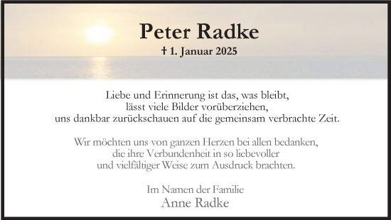 Traueranzeige von Peter Radke von Ruhr Nachrichten
