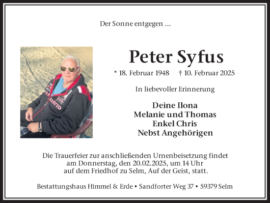 Traueranzeige von Peter Syfus von Ruhr Nachrichten