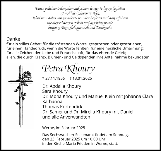 Traueranzeige von Petra Khoury von Ruhr Nachrichten