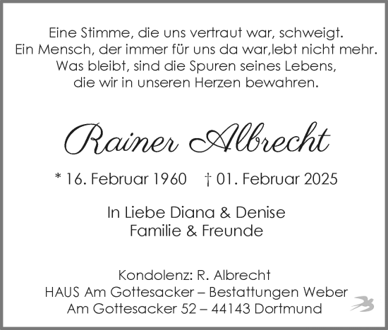 Traueranzeige von Rainer Albrecht von Ruhr Nachrichten
