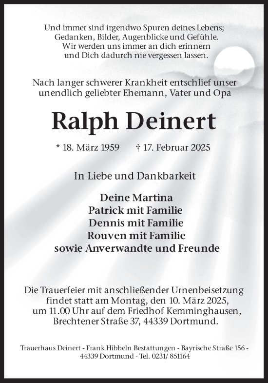 Traueranzeige von Ralph Deinert von Ruhr Nachrichten