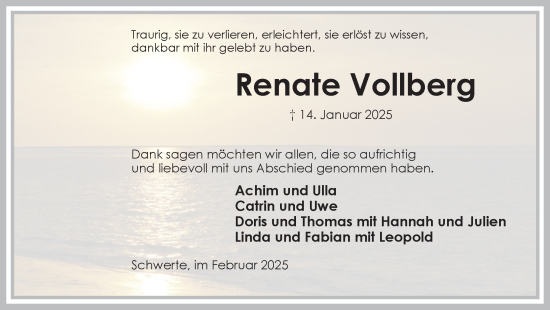 Traueranzeige von Renate Vollberg von Ruhr Nachrichten