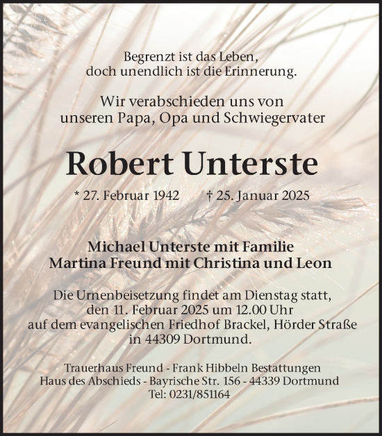 Traueranzeige von Robert Unterste von Ruhr Nachrichten