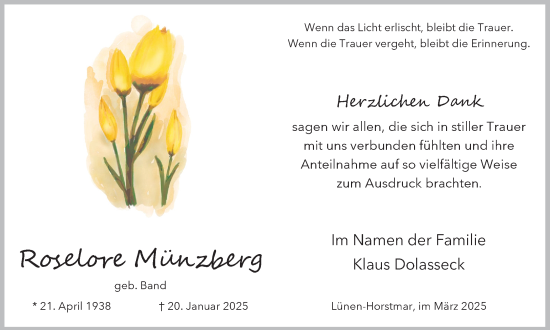 Traueranzeige von Roselore Münzberg von Lüner Anzeiger