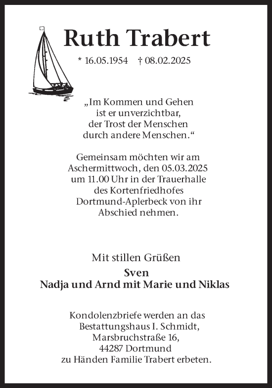 Traueranzeige von Ruth Trabert von Ruhr Nachrichten