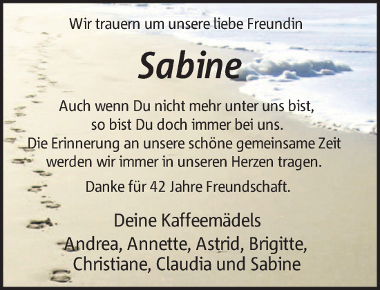 Traueranzeige von Sabine Knuf 