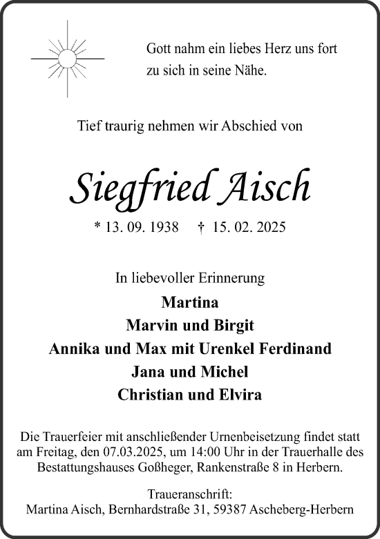 Traueranzeige von Siegfried Aisch von Ruhr Nachrichten