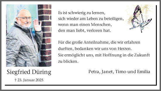 Traueranzeige von Siegfried Düring von Ruhr Nachrichten
