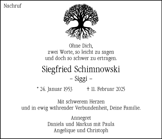Traueranzeige von Siegfried Schimnowski von Lüner Anzeiger