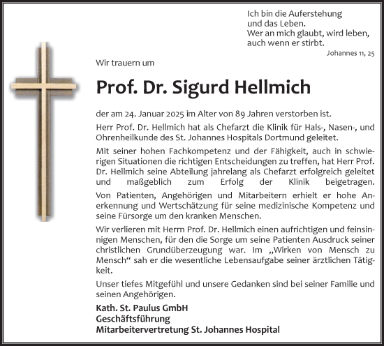 Traueranzeige von Sigurd Hellmich von Ruhr Nachrichten