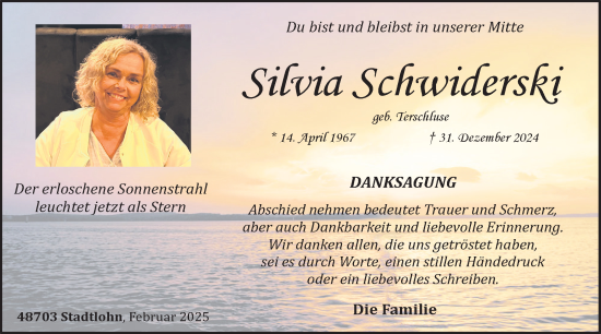 Traueranzeige von Silvia Schwiderski von Münsterland Zeitung