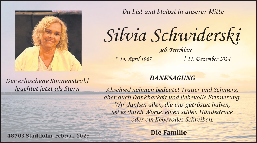  Traueranzeige für Silvia Schwiderski vom 14.02.2025 aus Münsterland Zeitung