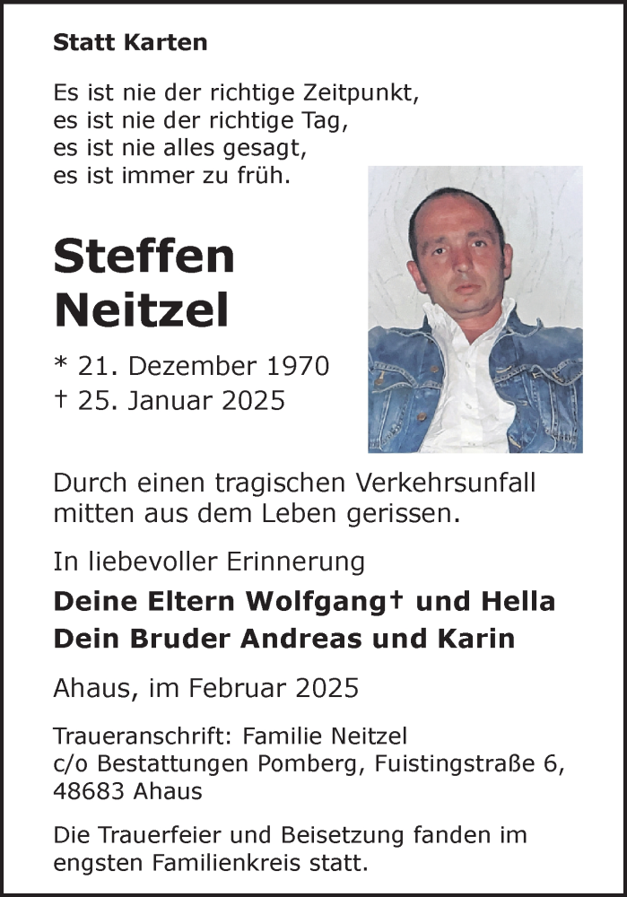  Traueranzeige für Steffen Neitzel vom 11.02.2025 aus Münsterland Zeitung
