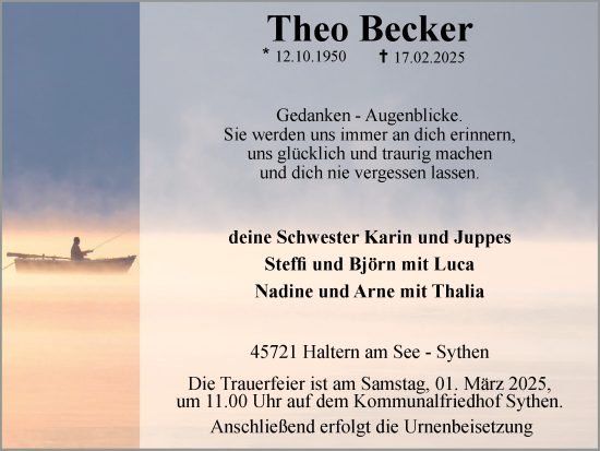 Traueranzeige von Theo Becker von Ruhr Nachrichten und Halterner Zeitung