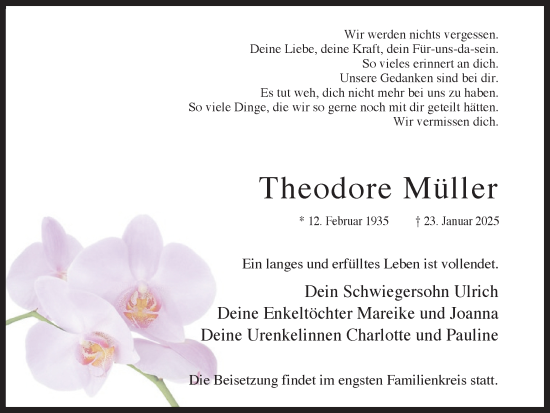 Traueranzeige von Theodore Müller von Hellweger Anzeiger