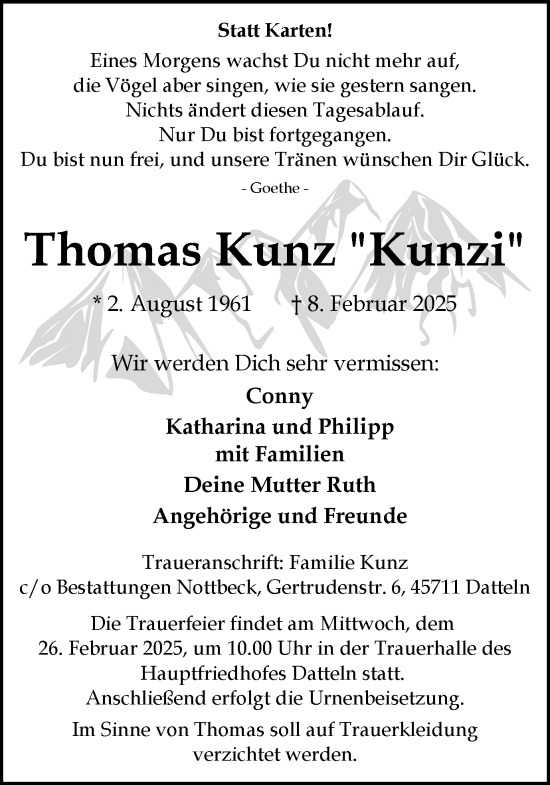 Traueranzeige von Thomas Kunz von Trauer Vest