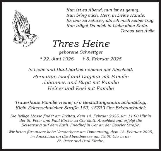 Traueranzeige von Thres Heine von Trauer Vest