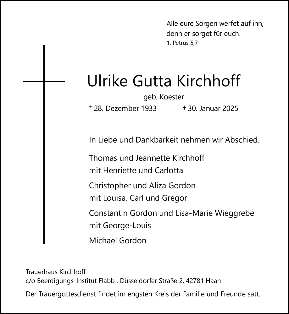  Traueranzeige für Ulrike Kirchhoff vom 08.02.2025 aus 
