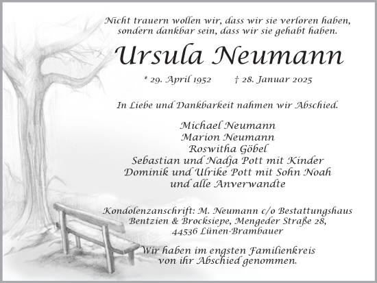 Traueranzeige von Ursula Neumann von Ruhr Nachrichten