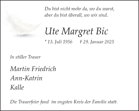Traueranzeige von Ute Margret Bic von Stadtanzeiger Castrop-Rauxel